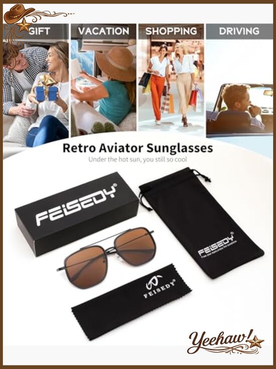 Retro Aviator Sunglasses for Women Men Vintage Square Metal Frame UV Protection
